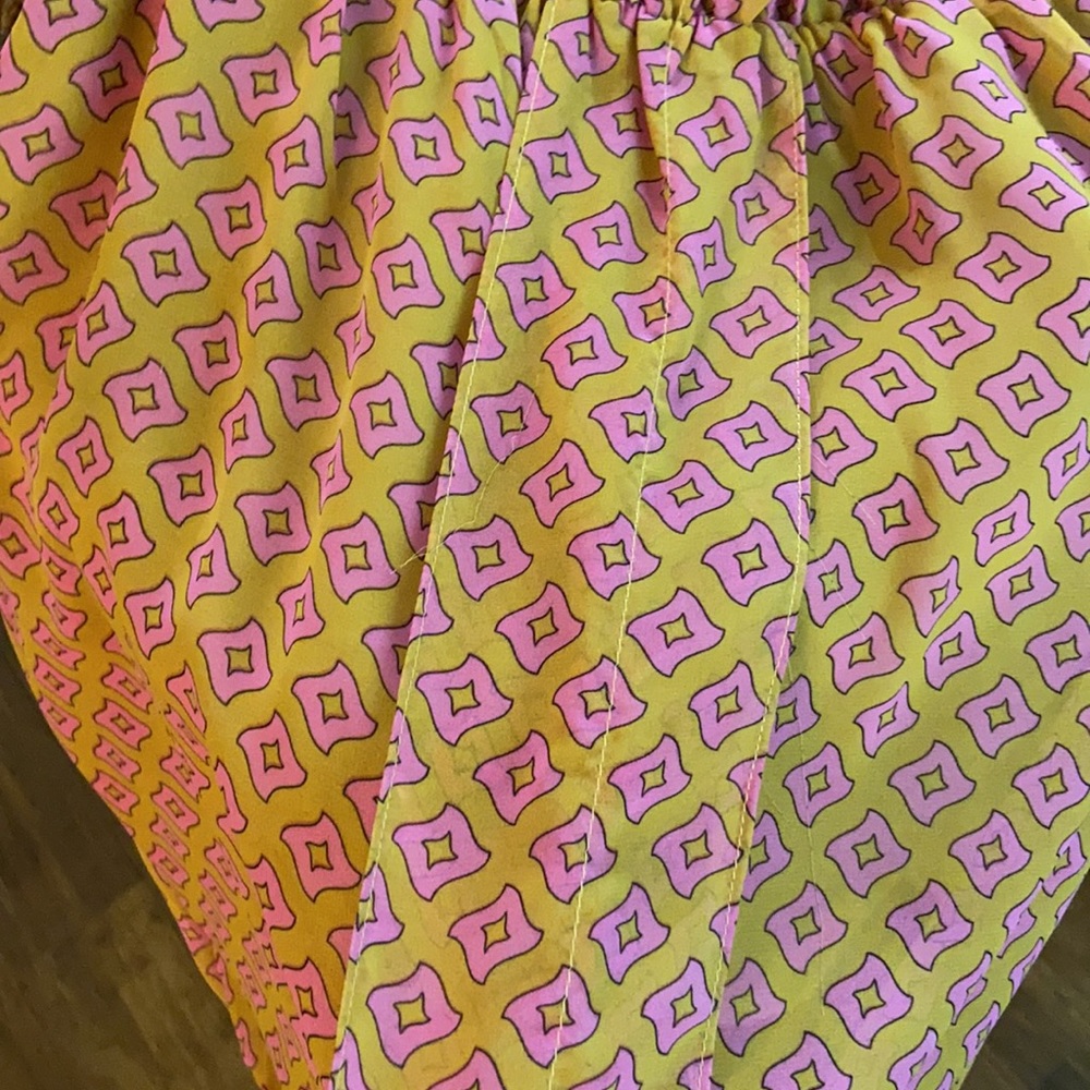 Umgee Boho Babydoll Dress Mustard Pink Geometric Print Tie Sleeve Small - Picture 5 of 7